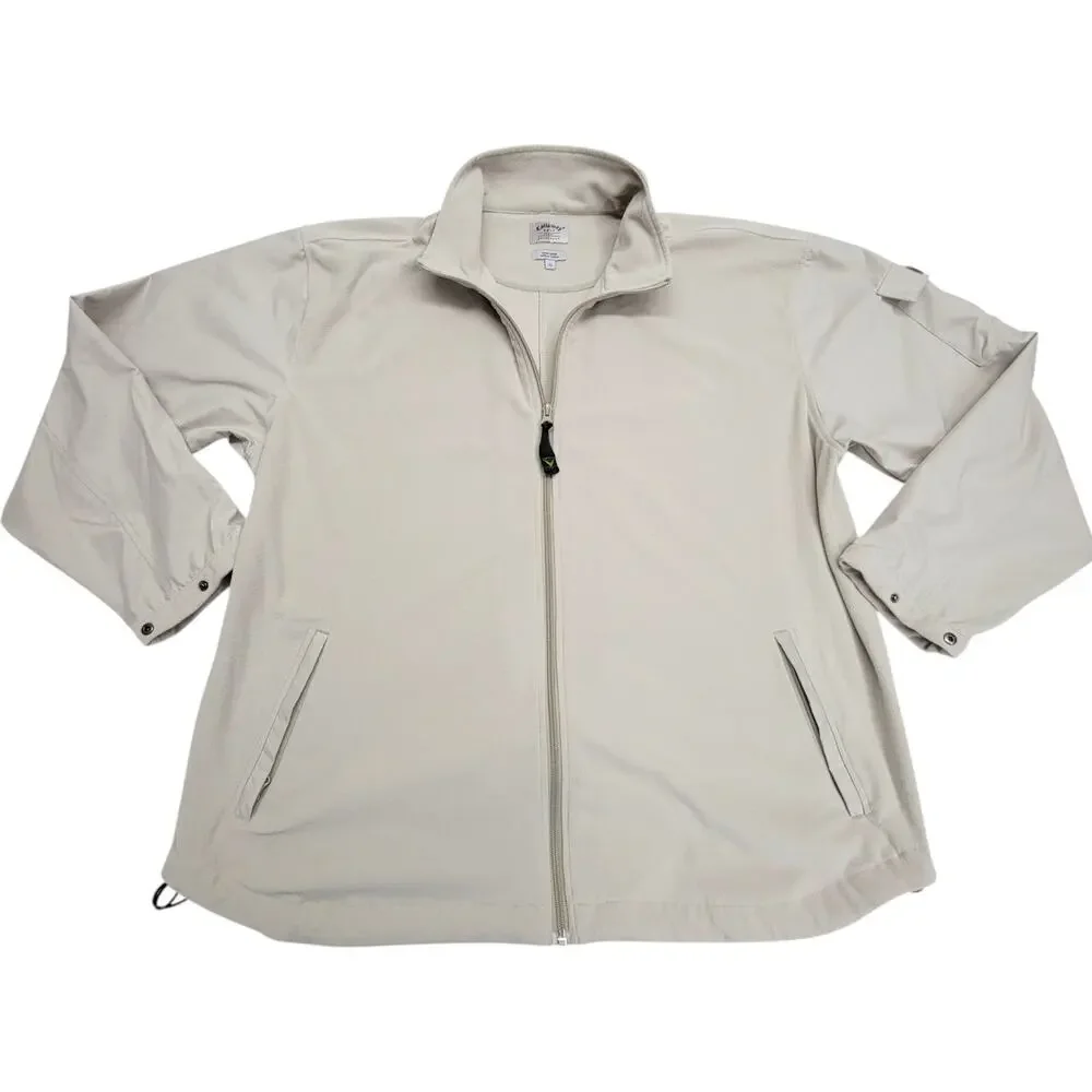 Callaway Golf Jacket Mens XL Beige Micro Combo Fleece Full Zip Windbreaker